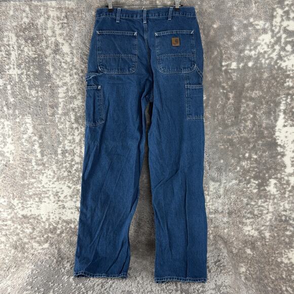 Carhartt Size 34x34 Denim Jeans Casual Pants Blue Button Zip Pocket Straight Leg - Picture 3 of 11